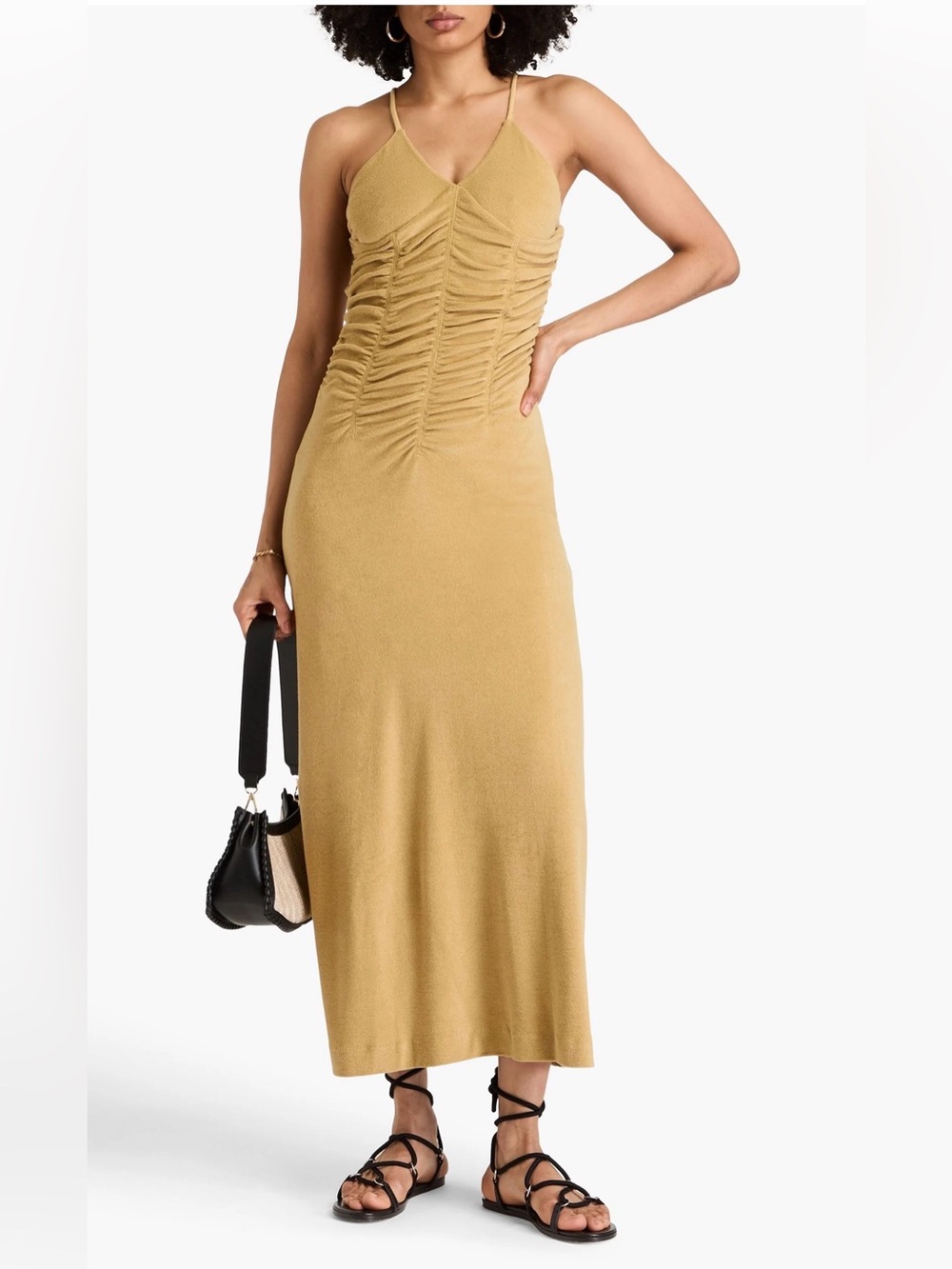 BITE Studios Marea Ruched Terry Midi Dress Tan NWT Size M